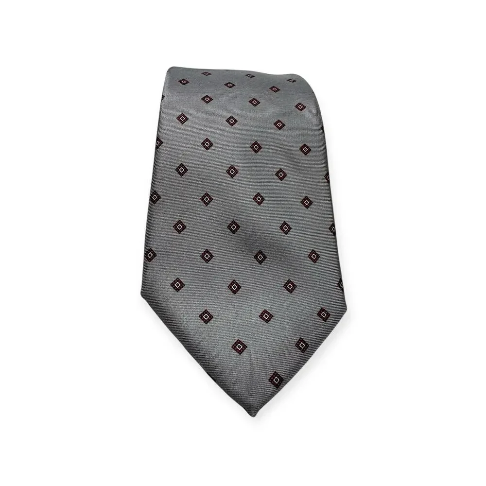 Neil Martin Tie Mens OS Silver Grey Geometric Italian‎ Silk Handmade Old Money